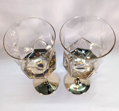 Rachel Zoe Geometric Faceted Gold & Clear Wine Glasses Set of 2