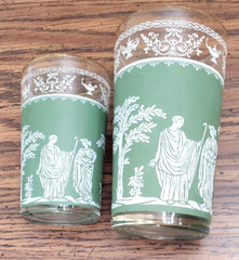 Vtg Jeanette Wedgwood Green Hellenic Pattern 4 oz Juice Glass And 8 oz Tea Glass