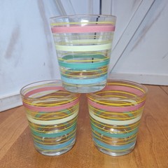 3 Fiesta Fiestaware Rainbow Striped Pastel Juice Tumblers 3.5″HX3.25″W Vintage
