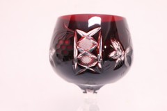 SET of 5 BOHEMIAN CZECH CUT TO CLEAR Hock Wine GLASSES Goblets RUBY RED 8″