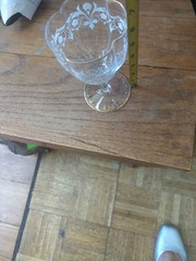 Lobmyer Quatrefoil Lobed Enamel Glass Wine Goblet Floral & Gold