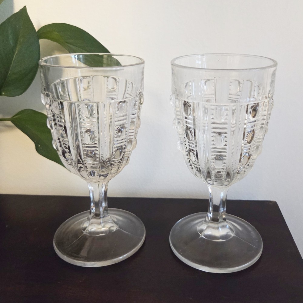 EAPG Bellaire Goblet Glasses Water Wine Panelled Long Jewels Set of 2 circa 1889