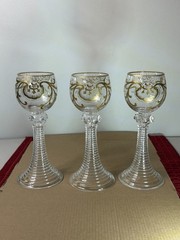 Antique Set Of3 Bohemian Art Nouveau (Jugendstil) glass goblet, Hand Blown Glass