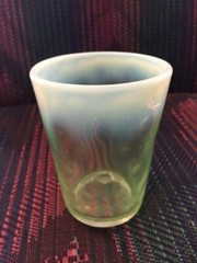 Opalescent Vaseline Glass Polka Dot Tumbler 1880s victorian 3-7/8″ tall Vintage