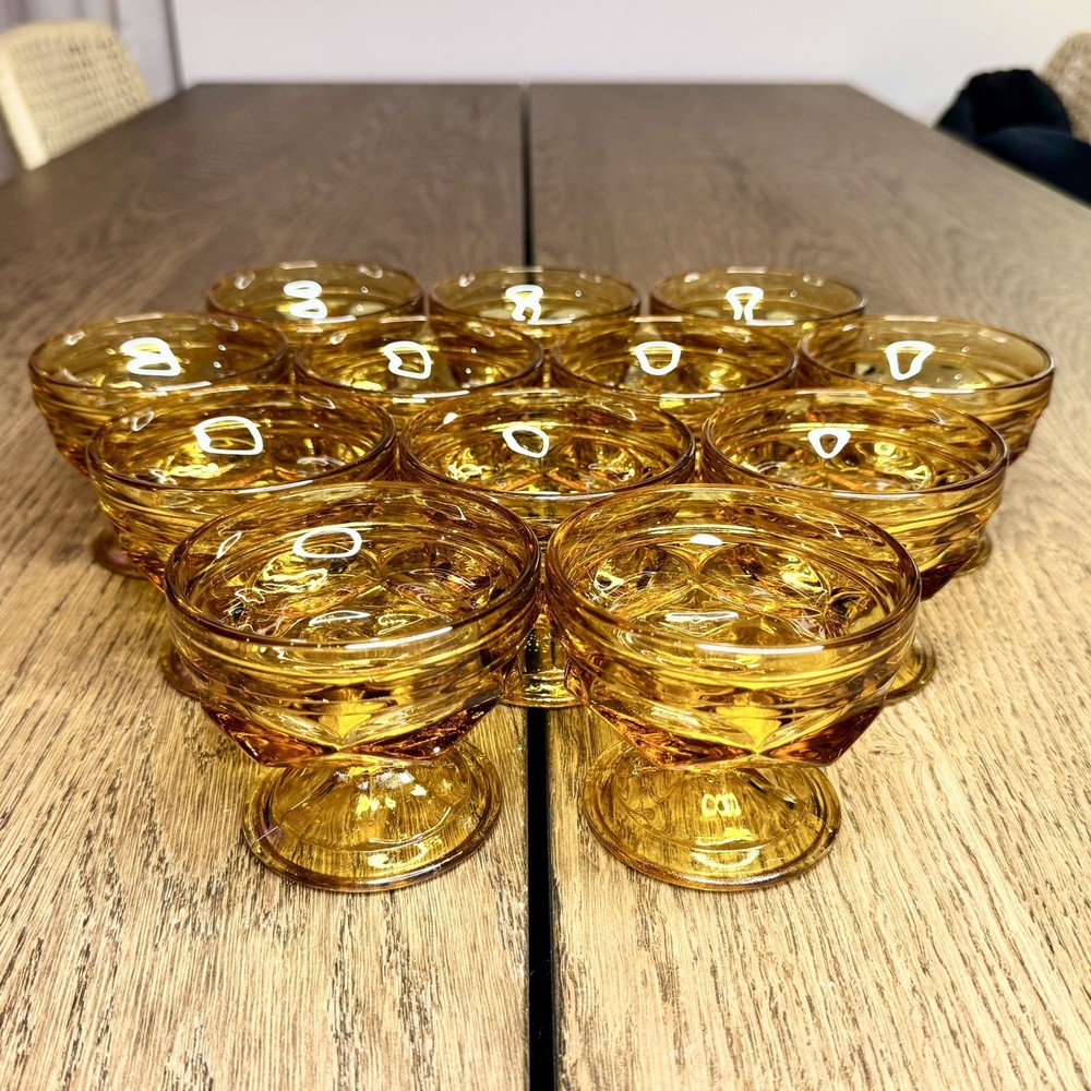 Vtg Anchor Hocking Fairfield Honey Gold Amber Sherbet Champagne Glasses Set 12