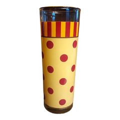 Southern Living Gail Pittman Glass Tumbler 12oz Yellow Red Polka Dot Sienna