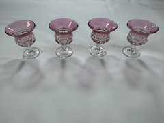 Set of 4 Kings Crown Thumbprint Cranberry Cordial Cocktail Juice Glass Flashed