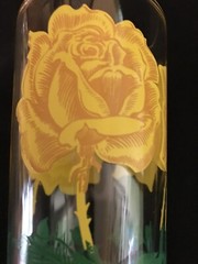 Vintage Boscul Hybrid Tea Rose Peanut Butter Glass, Yellow Lettering