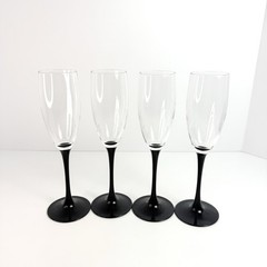 Luminarc of France-Set of Four «Domino Signature Black Stem» Champagne Flutes