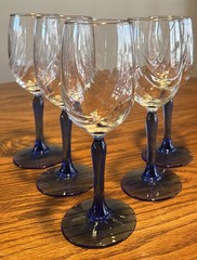 Vintage Libbey Crystal Blue Wine Water Glass Goblet Optic Drape Cobalt Set of 5