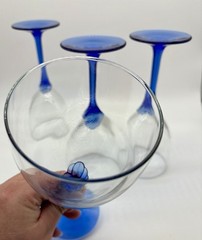 4 LIBBEY DOMAINE BLUE PETAL FACETED STEM 10oz WATER GOBLETS 8″ Cobalt 💙 EUC