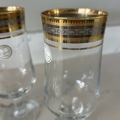 Set Of 4 Gorgeous Vintage Gold & Silver Rimmed MCM New Water Crystal Goblets