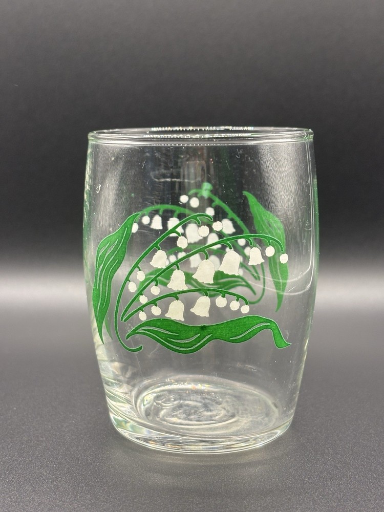 Libbey Lily Of The Valley Flower Floral Green White Clear Glass Juice Libby VTG