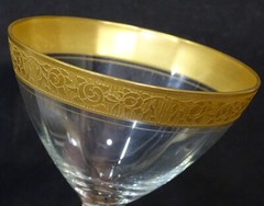 2 Vintage TIFFIN FRANCISCAN Gold Encrusted OPTIC ROSE STEMS Footed Tumblers