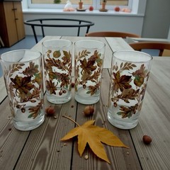 Set of 4 VTG Libbey Autumn Fall Leaves Thanksgiving Drinking Glasses 6″ Tall EUC