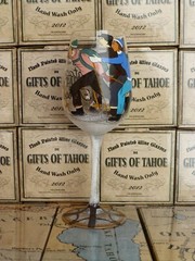 hand painted wine glasses vintage tahoe theme -chair lift. skiing