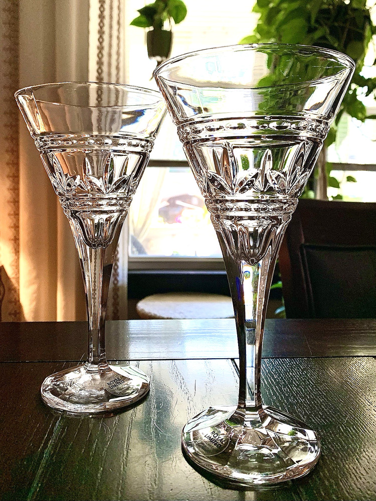 Vtg Set of 2 Royal Limited RLZ7 Crystal Water Goblets 8″ Bohemia Czech Republic