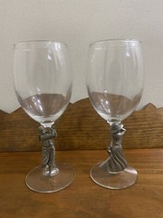 Fort Pewter Male Female Golfers Wine Water Glass Golf Gift Vintage Set of 2 7″