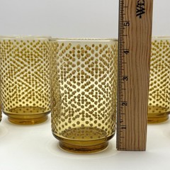 (5) Vintage Libbey MCM Amber Hobnail Drinking Glass Tumblers 4.5″ Tall G1002