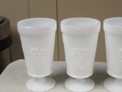 6 Anchor Hocking Milk Glass VINTAGE GRAPE Goblets Footed Parfait Tumblers