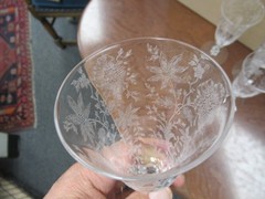 Set of 4 Elegant Glass Cambridge Wildflower #3121 Footed Juice Glasses 5 3/4″