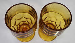 Vintage Anchor Hocking Georgian Amber Topaz Stemmed Ice Tea Glasses Set of 2