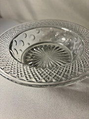 5.5x 1.5″ Pressed glass with dots and large rim candy, trinket nut dish (D113)