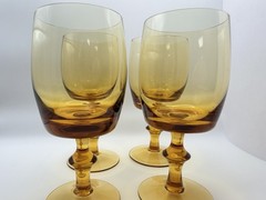 Set of 4 Amber Glass Goblets – Mid-Century Style – 6-1/4” Height