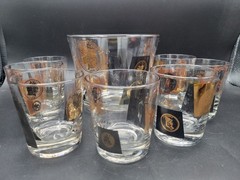 Vintage MCM 22K Cera coins of the world glassware Ice Bucket Set 7 Old Fashioned