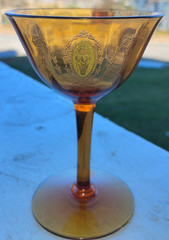 Tiffin Chairman Amber 4 3/8″ Champagne Tall Sherbet Stem 14196 Flower Medallion
