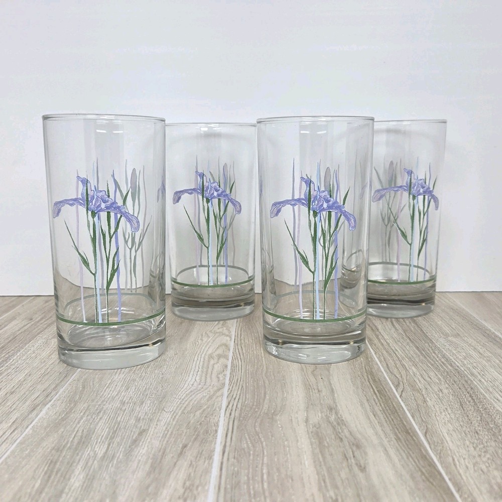 4 Corelle Shadow Iris 14 oz. Tumblers 6″ Tall Drinking Glasses Vintage Corning