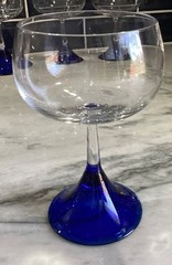 Crystal Goblet with Cobalt Blue Trumpet Stem Set of 5
