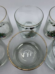 Vintage Christmas Tree Glass Lowball Tumblers Set Of 6 Rocking Horse Angel