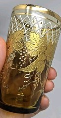Bohemian Moser Juice Glass / Tumbler Gold Enamel Grape Vine Decor Late 1800s