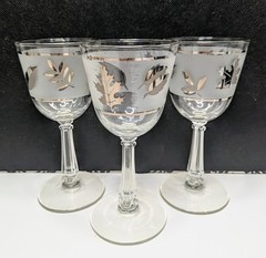 Vintage Libbey Silver Foliage Stemmed Wine Glasses Set Of 6 MCM Barware 5.75 In.
