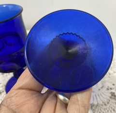 Vtg Imperial Glass Cobalt Blue Kings Crown Thumbprint Wine Glasses (2)