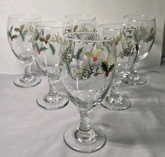 6 Holly Berry Iced Tea/Wine/Water Goblets Christmas Holiday 7″ x 3″ Festive #2
