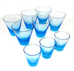 MCM Barware Capri Aqua Blue 4oz/2oz Lot of 9 Whiskey Glasses Lowball DOUBLE SHOT