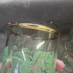 VTG Set Of 7 Hazel Atlas Green Ivy Gold Detail Grapevine Drinking Glass Tumblers