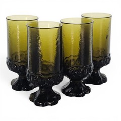 VTG Franciscan Madeira Olive Green Footed Goblets Set of 4 Tiffin 6.5″