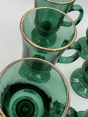 Vintage Libbey Glass Irish Coffee Mug Emerald Footed Set of Six 22k Gold Rim 6”