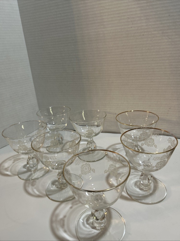 Set Of 7 Homer Laughlin Queen Esther Cocktail Stemmed Glasses