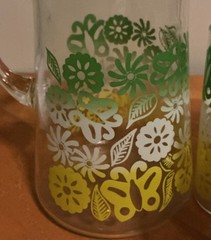 Vtg 1960s M CENTURY Pitcher Set Of 6 Glasses N. Stalcup Ombre Floral Butterfly