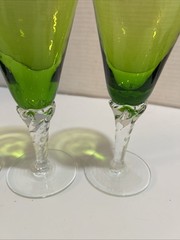 Empoli Hand Blown Green Glass Cocktail Champagne Stemmed Glasses 6 1/4” Tall