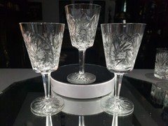 (3) Water Wine Glasses fans Pinwheel buzzstar crystal facet Leanore American Cut