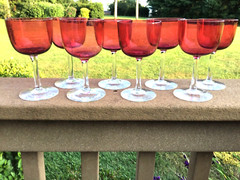 Victorian Cranberry Glass Wines Two Tone 4 3/4” 3 oz Bi Color Blown Stemware