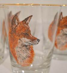 West Virgina Glass Company MCM Fox Pattern Lowball Old Fashion Glass Set of 7