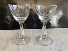 2- Starburst Arcadia by Acadia Cordial Glasses Hungary 4-3/8”T x 2-1/4”