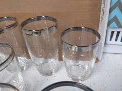 LOT 12 VTG MCM Dorothy Thorpe Silver Rim Lowball Cocktail MADMEN Bar Glasses