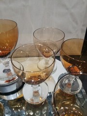 (9) Water Goblets glasses 5-1/4″, Bryce co crystal & amber Delhi stem 946 rare